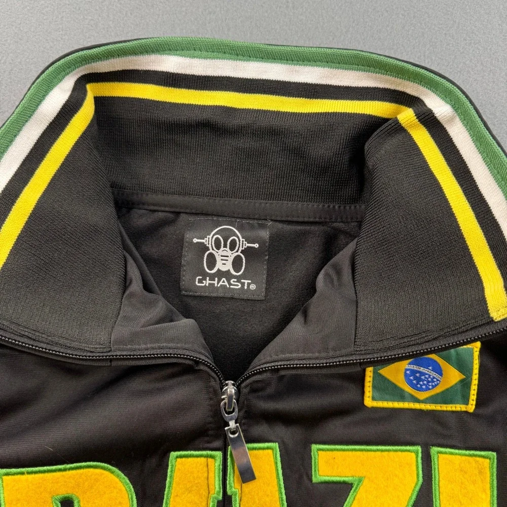 Ghast Track Jacket Mens L Black Brazil Embroidered Full Zip NWT